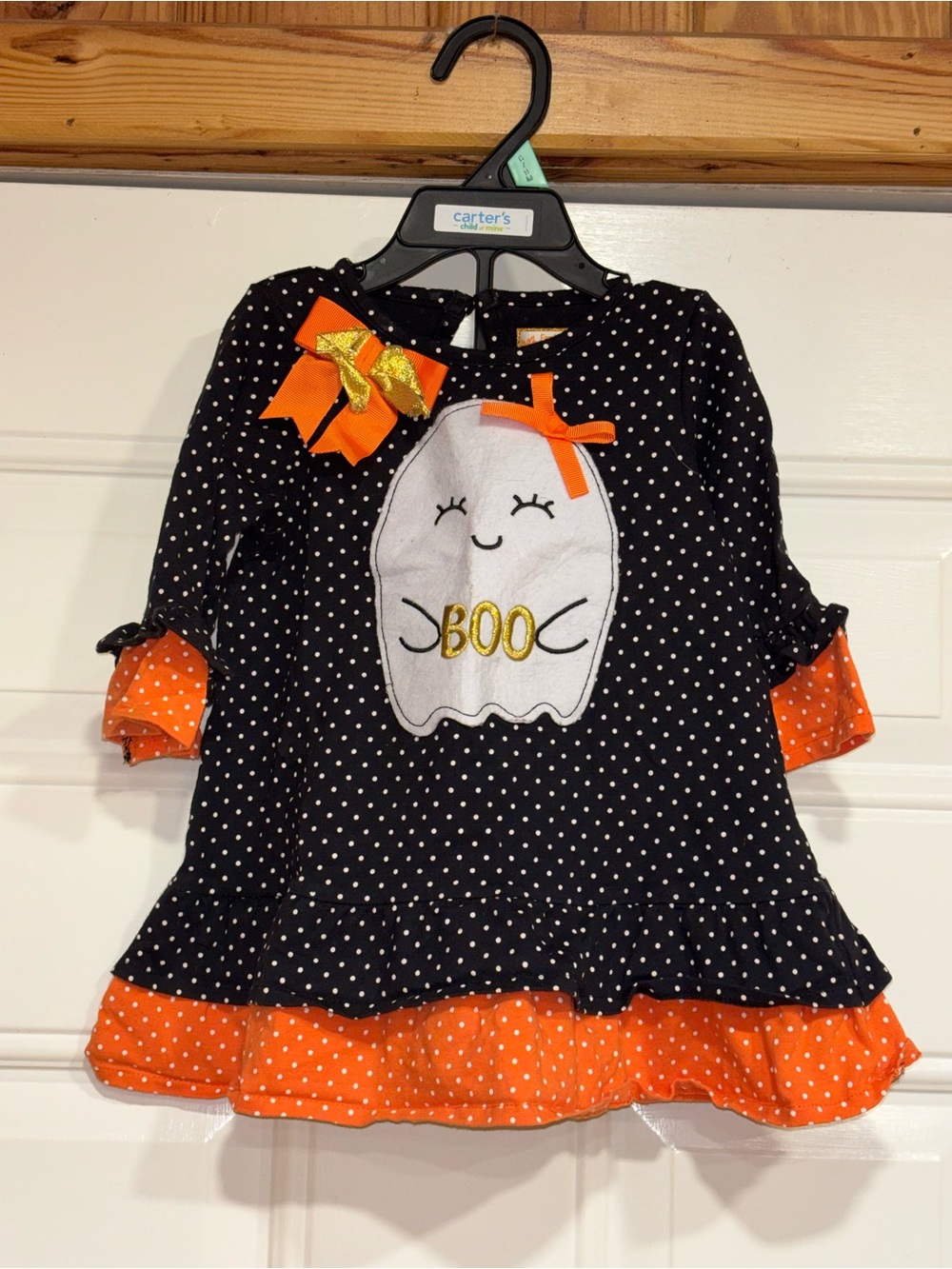 Carter's Black and Orange Polka-Dot Ghost 'BOO' Halloween Dress